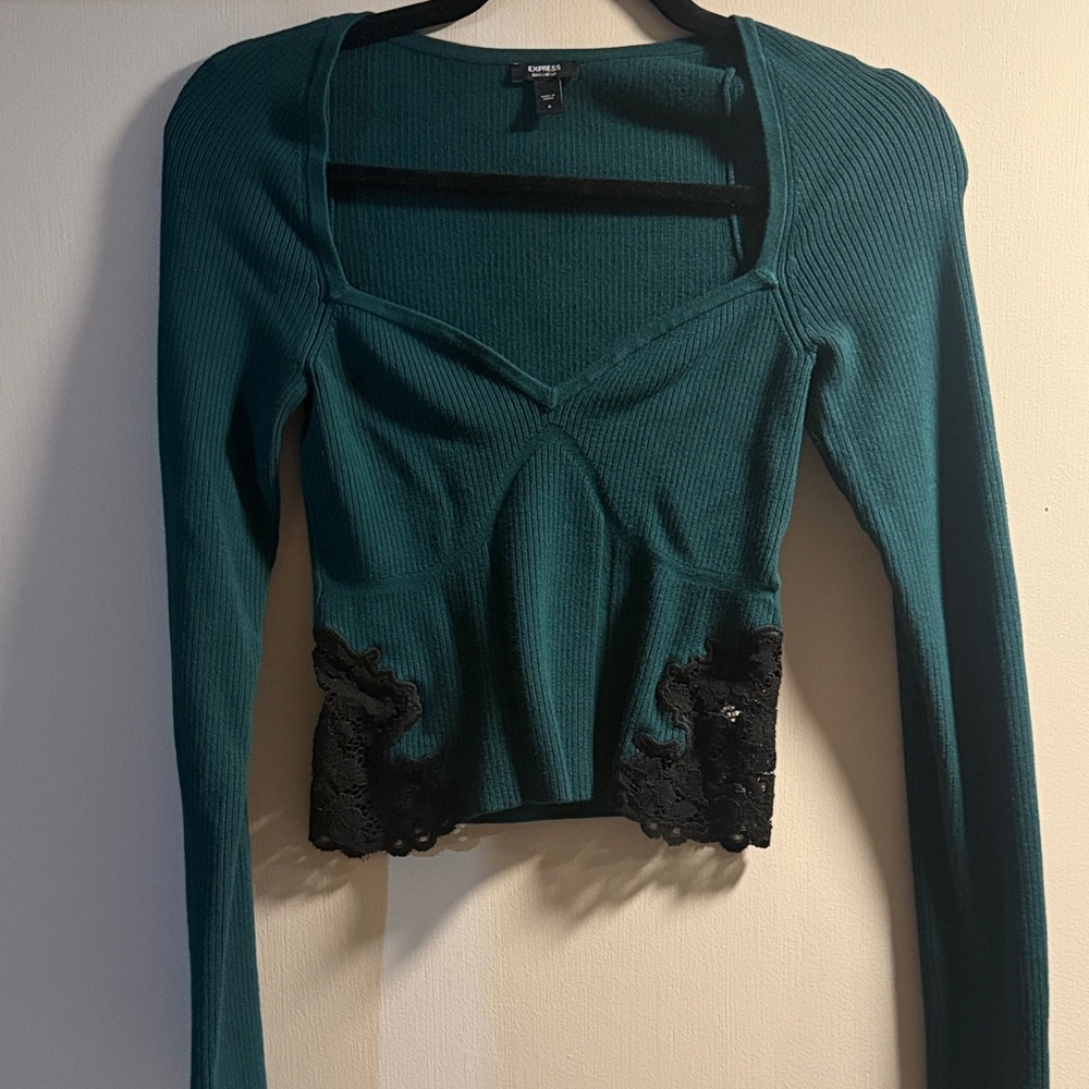 Express Teal Crop Top with Black Lace